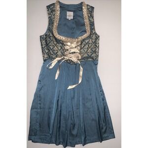 Bavaria Trachten Dress Large EU 40 Blue Dirndl Brocade Corset Oktoberfest German
